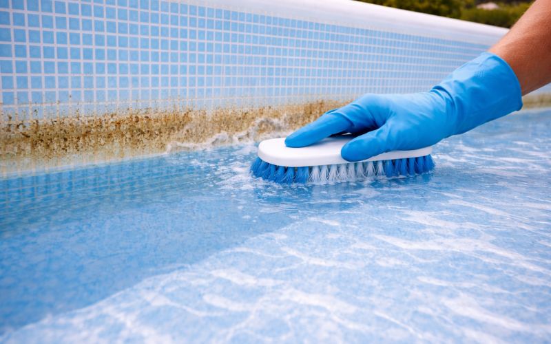 limpieza línea flotación piscina liner