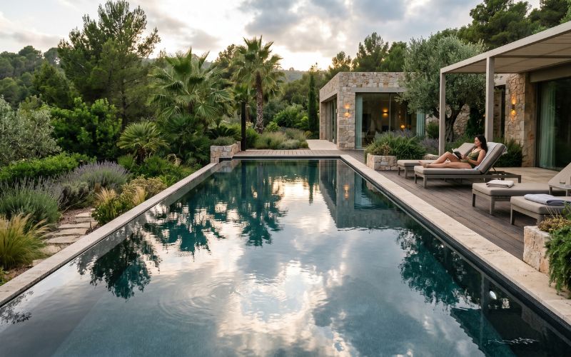 apariencia visual del liner según el entorno de la piscina