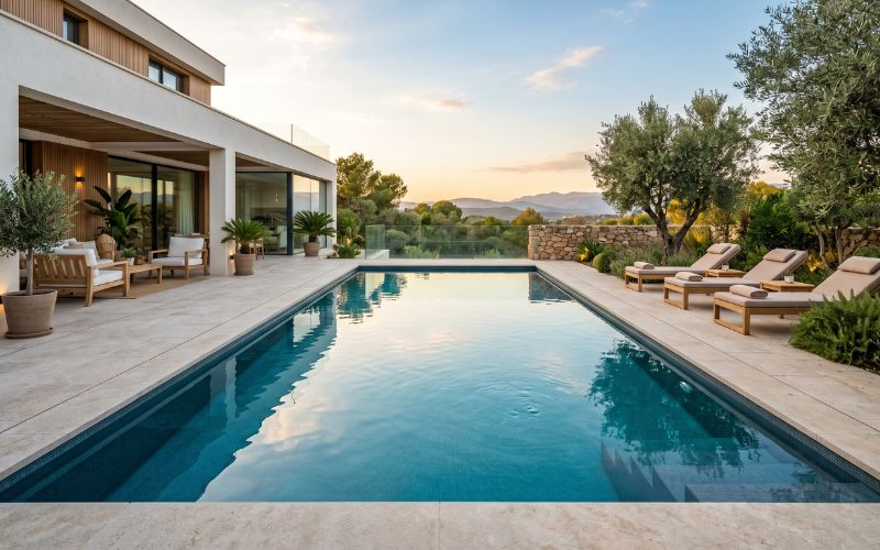 piscina con liner y agua visualmente calmada