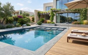 piscina elegante con agua limpia y liner moderno