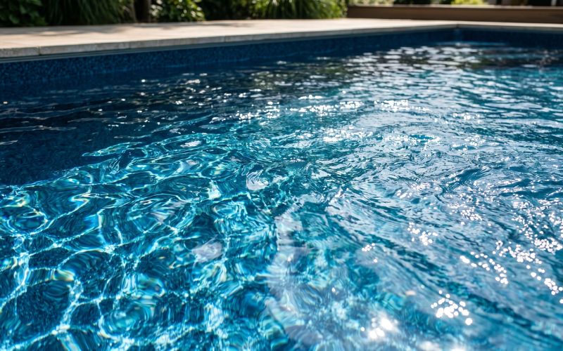 reflejos de luz sobre liner de piscina con acabado elegante