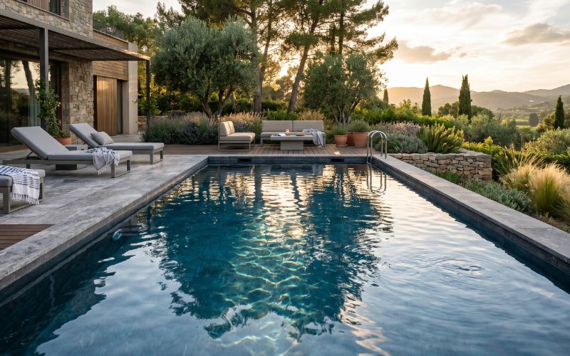 reflejos naturales sobre liner de piscina exterior