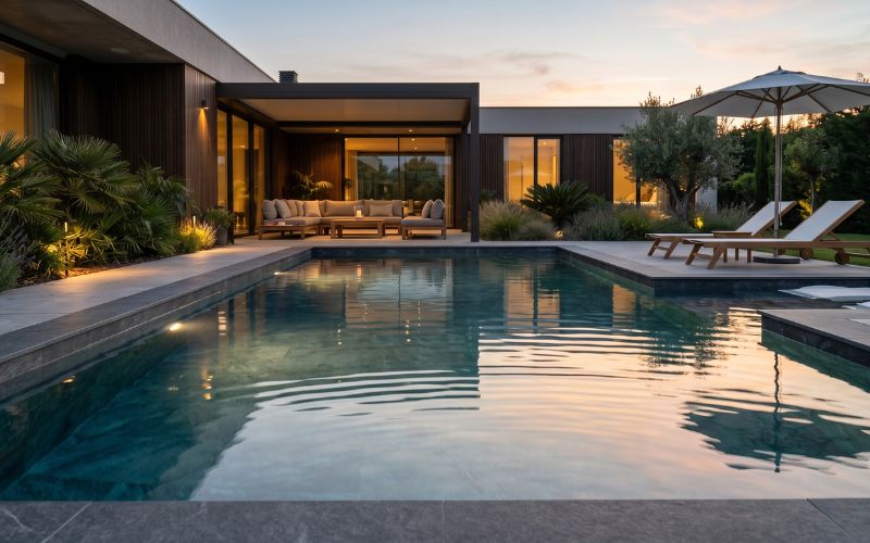 reflejos suaves en piscina moderna con liner elegante