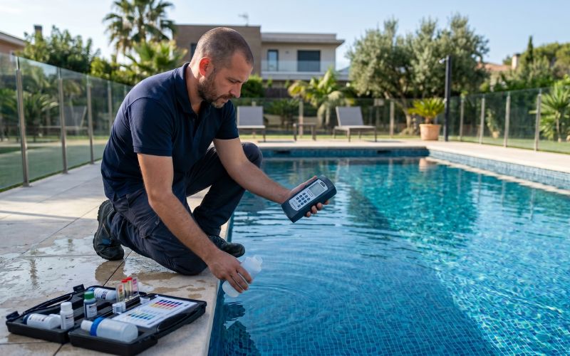 control de calidad del agua en piscina con liner