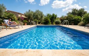 incidencia solar sobre una piscina con liner