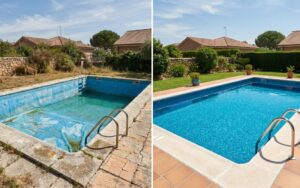 piscina antes y después de cambiar el liner