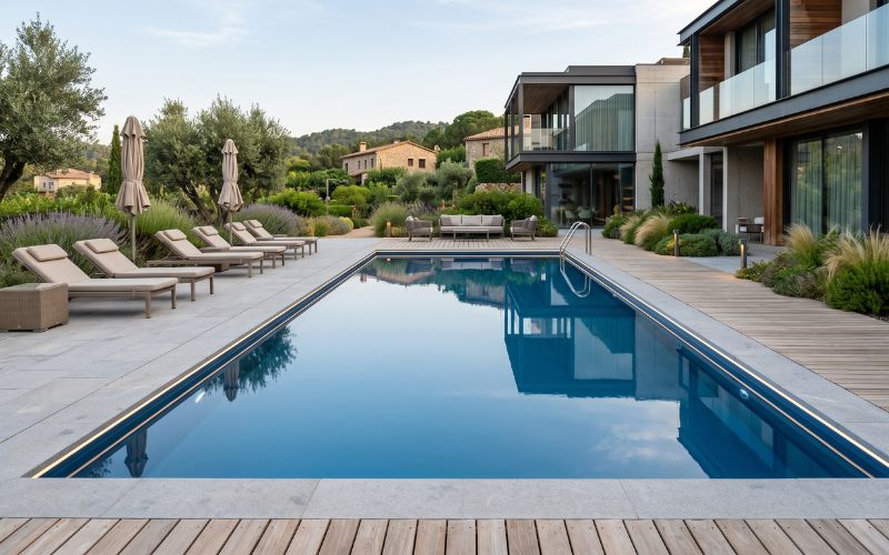 piscina con liner uniforme y superficie estable