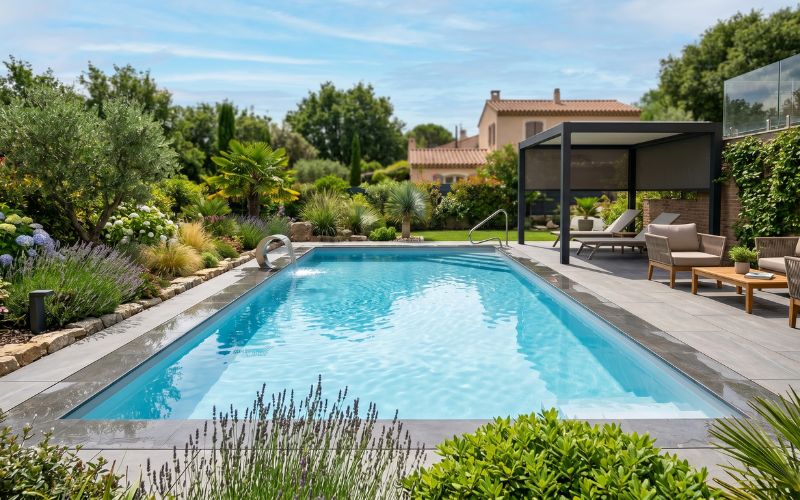 piscina integrada con jardín tras renovar el liner