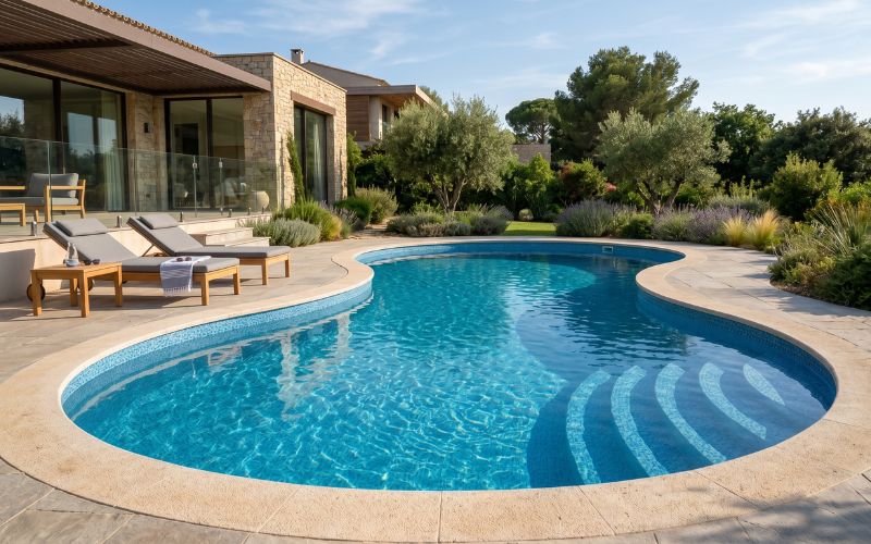piscina moderna con diseño adaptado a liner