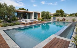 piscina moderna con liner uniforme y elegante