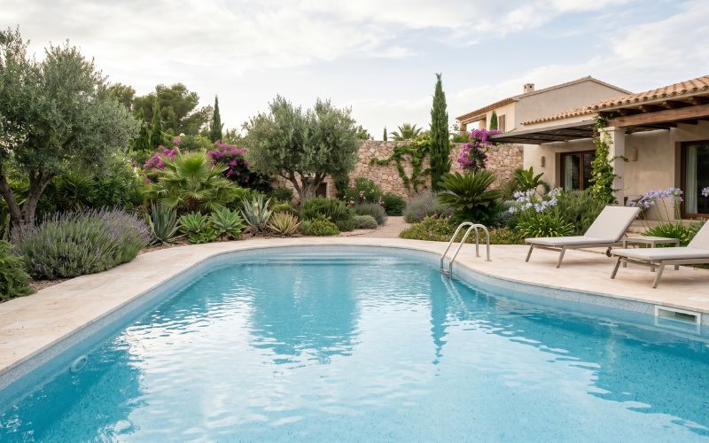 piscina renovada con un nuevo liner manteniendo la estructura original