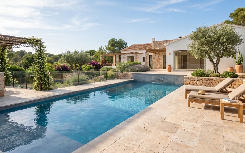 piscina renovada con un nuevo liner moderno