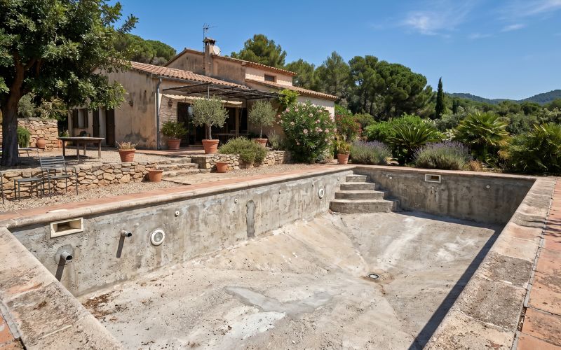 piscina vacía preparada para sustituir únicamente el liner