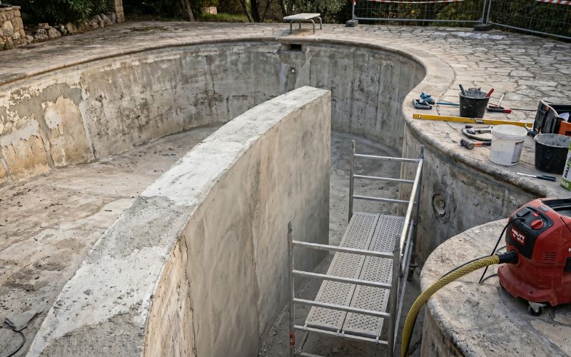 preparación profesional de piscina para instalar liner
