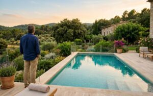 propietario disfrutando de piscina renovada