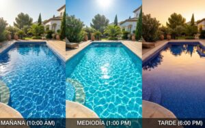 reflejos solares sobre piscina con liner